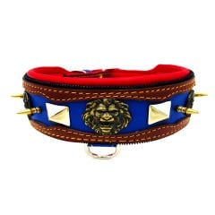 Brown-Navy Blue ''Hercules'' Spiked Leather Dog Collar