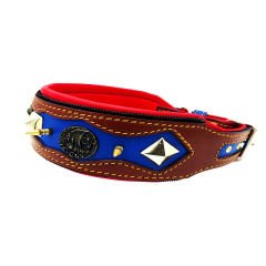 Brown-Navy Blue ''Hercules'' Spiked Leather Dog Collar