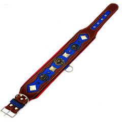 Brown-Navy Blue ''Hercules'' Spiked Leather Dog Collar
