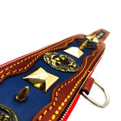Brown-Navy Blue ''Hercules'' Spiked Leather Dog Collar