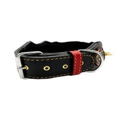 Spiked Bear Headed Handmade Leather Dog Collar L - Black-Red
