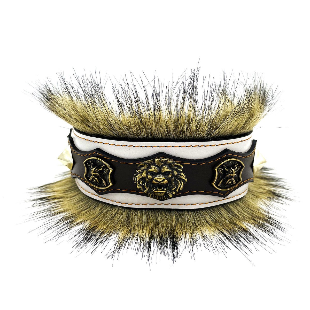 White-Brown ''King Lion'' Leather Dog Collar