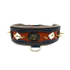 Brown ''Apollon'' Spiked Reflected Leather Dog Collar