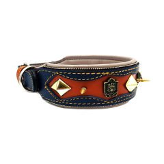 Brown ''Apollon'' Spiked Reflected Leather Dog Collar