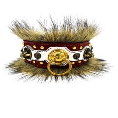 Red ''Excalibur'' Fur Leather Dog Collar