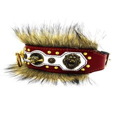 Red ''Excalibur'' Fur Leather Dog Collar