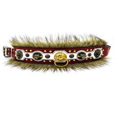 Red ''Excalibur'' Fur Leather Dog Collar