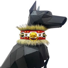 Red ''Excalibur'' Fur Leather Dog Collar