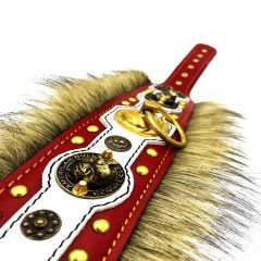 Red ''Excalibur'' Fur Leather Dog Collar