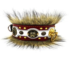 Red ''Excalibur'' Fur Leather Dog Collar
