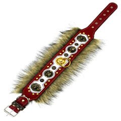 Red ''Excalibur'' Fur Leather Dog Collar