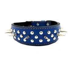 Blue Spiked ''Danger'' Leather Dog Collar