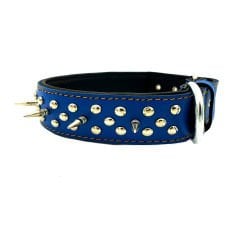 Blue Spiked ''Danger'' Leather Dog Collar