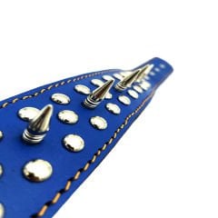 Blue Spiked ''Danger'' Leather Dog Collar