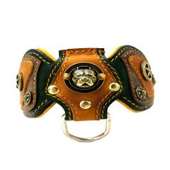 Dark Green-Mustard Pitbull Leather Dog Collar