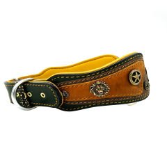 Dark Green-Mustard Pitbull Leather Dog Collar
