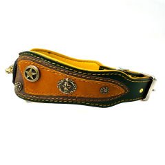 Dark Green-Mustard Pitbull Leather Dog Collar