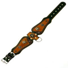 Dark Green-Mustard Pitbull Leather Dog Collar