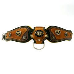 Dark Green-Mustard Pitbull Leather Dog Collar