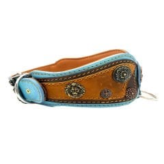 Light Blue-Brown ''Spartan'' Leather Dog Collar