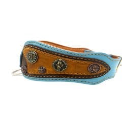 Light Blue-Brown ''Spartan'' Leather Dog Collar