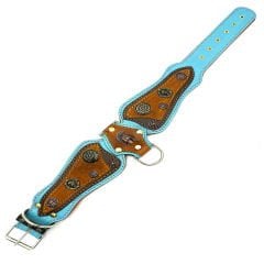 Light Blue-Brown ''Spartan'' Leather Dog Collar