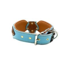 Light Blue-Brown ''Spartan'' Leather Dog Collar