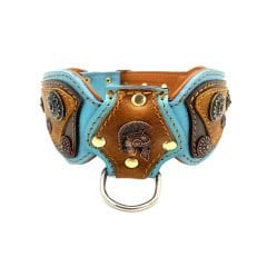 Light Blue-Brown ''Spartan'' Leather Dog Collar