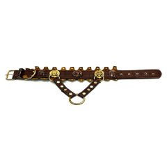 Brown ''Ancient'' Lion Ring Leather Dog Collar