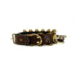 Brown ''Ancient'' Lion Ring Leather Dog Collar