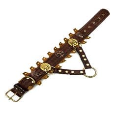 Brown ''Ancient'' Lion Ring Leather Dog Collar