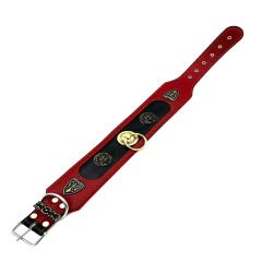 Black-Red ''Castle'' Leather Dog Collar