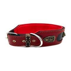 Black-Red ''Castle'' Leather Dog Collar