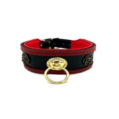 Black-Red ''Castle'' Leather Dog Collar