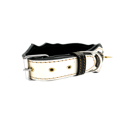 Black-White Spiked Viking Handmade Leather Dog Collar