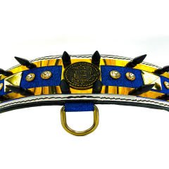 Navy Blue ''Aphrodite'' Spiked Silvery Leather Dog Collar