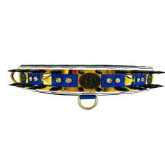 Navy Blue ''Aphrodite'' Spiked Silvery Leather Dog Collar