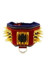 Red ''Trishula'' Spiked Leather Dog Collar