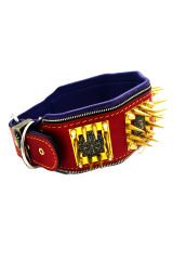Red ''Trishula'' Spiked Leather Dog Collar