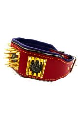 Red ''Trishula'' Spiked Leather Dog Collar