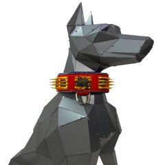 Red ''Trishula'' Spiked Leather Dog Collar
