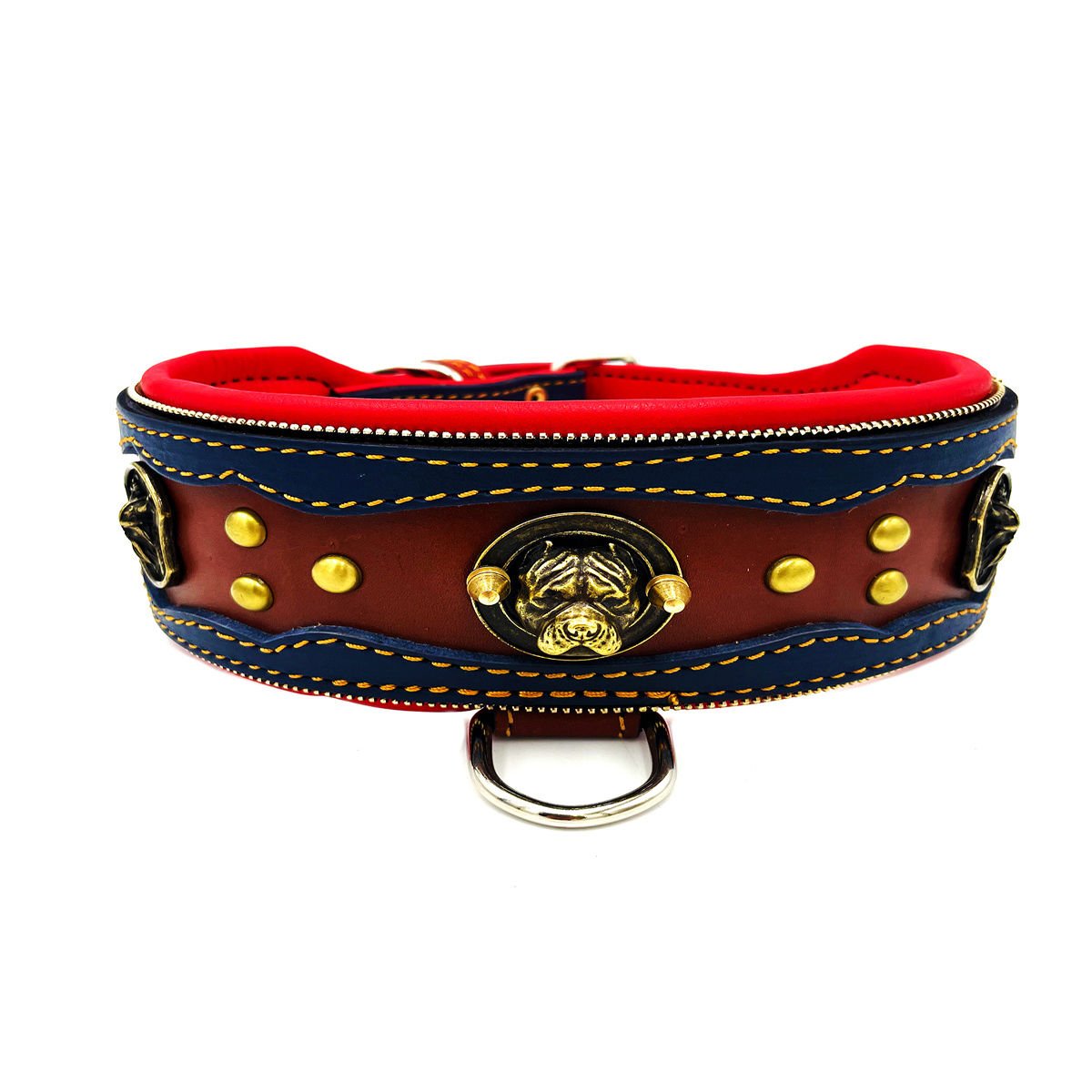 Navy Blue-Brown ''American Bully'' Leather Dog Collar