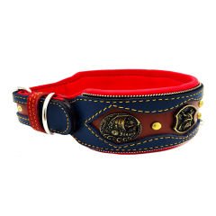 Navy Blue-Brown ''American Bully'' Leather Dog Collar