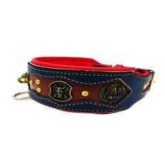 Navy Blue-Brown ''American Bully'' Leather Dog Collar