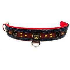 Navy Blue-Brown ''American Bully'' Leather Dog Collar