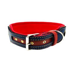 Navy Blue-Brown ''American Bully'' Leather Dog Collar