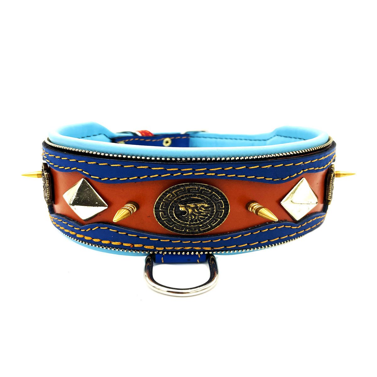 Brown-Dark Blue ''Desert Lion'' Leather Dog Collar