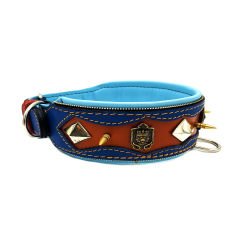 Brown-Dark Blue ''Desert Lion'' Leather Dog Collar