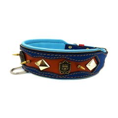 Brown-Dark Blue ''Desert Lion'' Leather Dog Collar