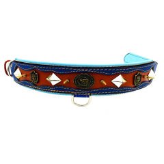 Brown-Dark Blue ''Desert Lion'' Leather Dog Collar